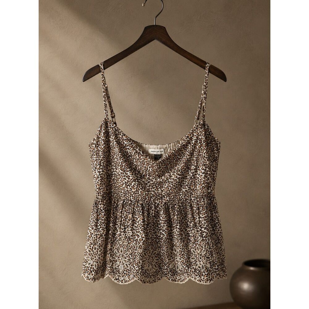 American Eagle Outfitters Leopard Print Spaghetti Strap Peplum Top - Brown